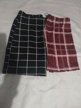 Windowpane Plaid Midi Skirts - Black & White and Maroon & White